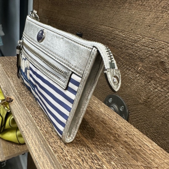Coach Metallic Silver & Blue Patchwork Wristlet Clutch - Picture 3 of 9